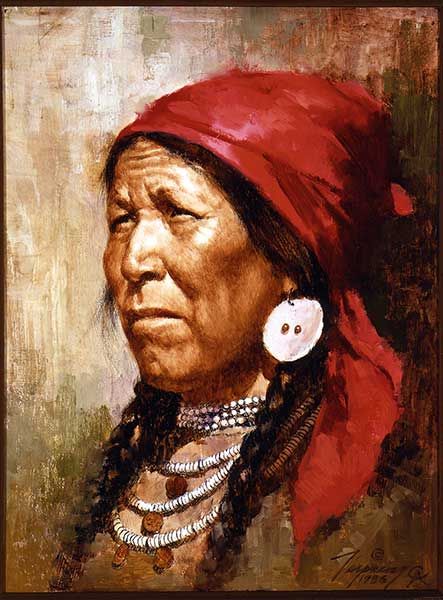 Woman With Red Scarf painting