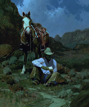Cowboy with a horse painting